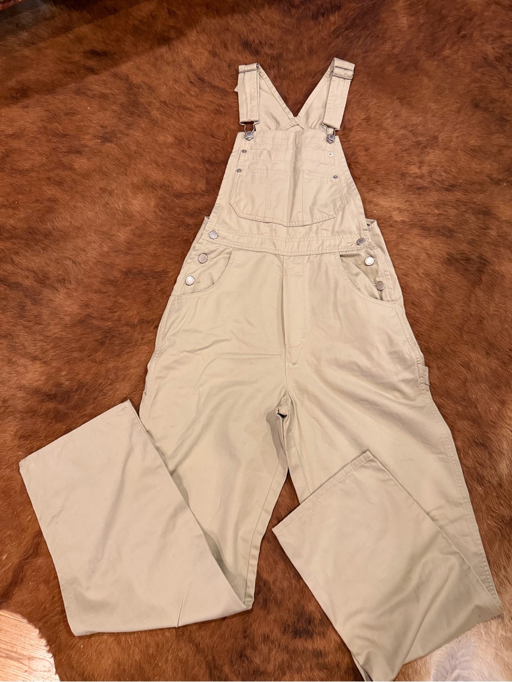 London London Bib Overalls Small Khaki Tan Baggy Adjustable Pockets Y2K 90’s